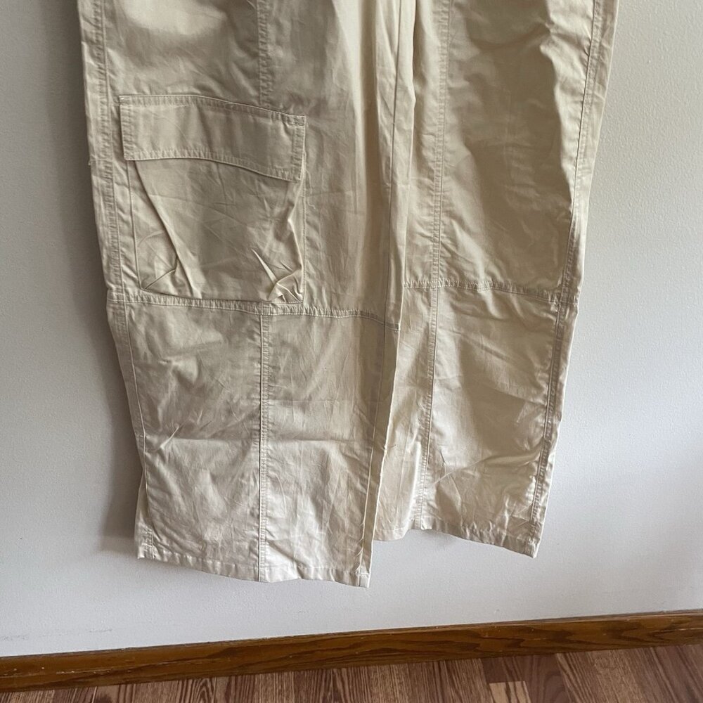 Zara Women XS Beige Cotton Relaxed Short Sleeve Wide Leg Cargo Jumpsuit NWOT - Picture 4 of 13